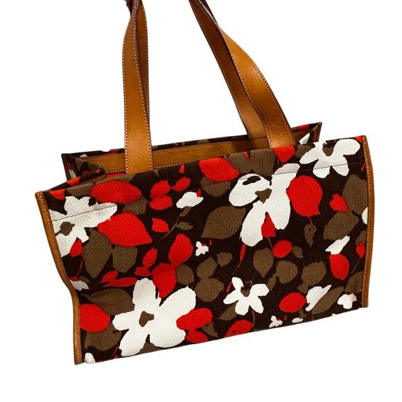 Kate Spade NY bold floral canvas satchel purse tote bag orange brown white - Picture 4 of 11